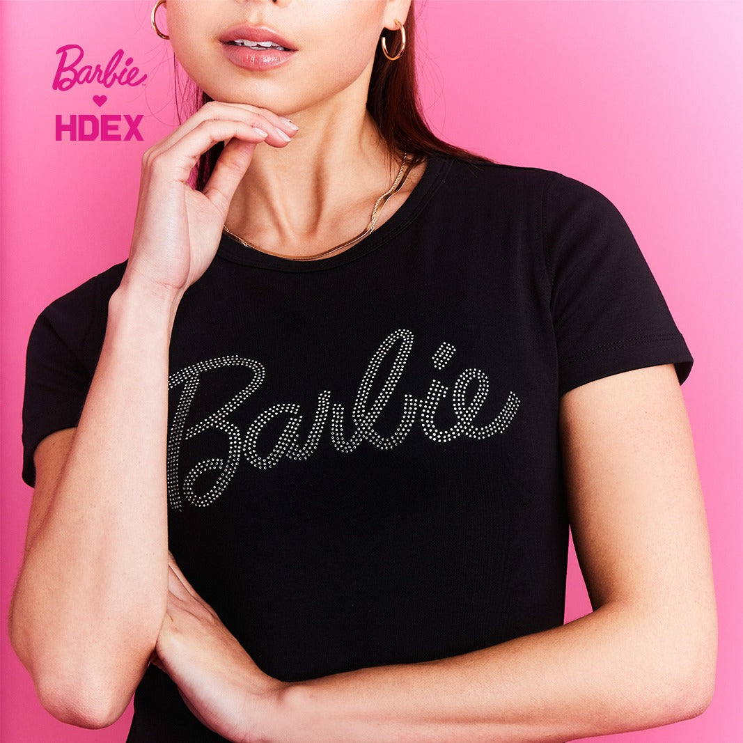 HDEX x Barbie 聯名系列閃亮短袖上衣 黑色