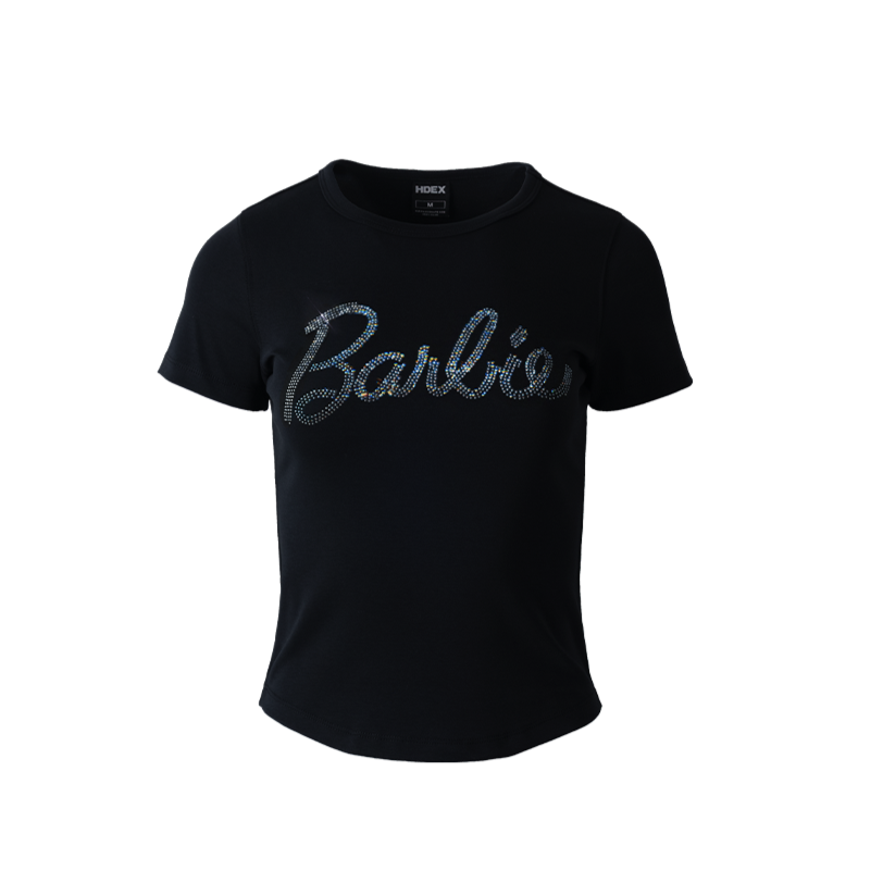 HDEX x Barbie 聯名系列閃亮短袖上衣 黑色