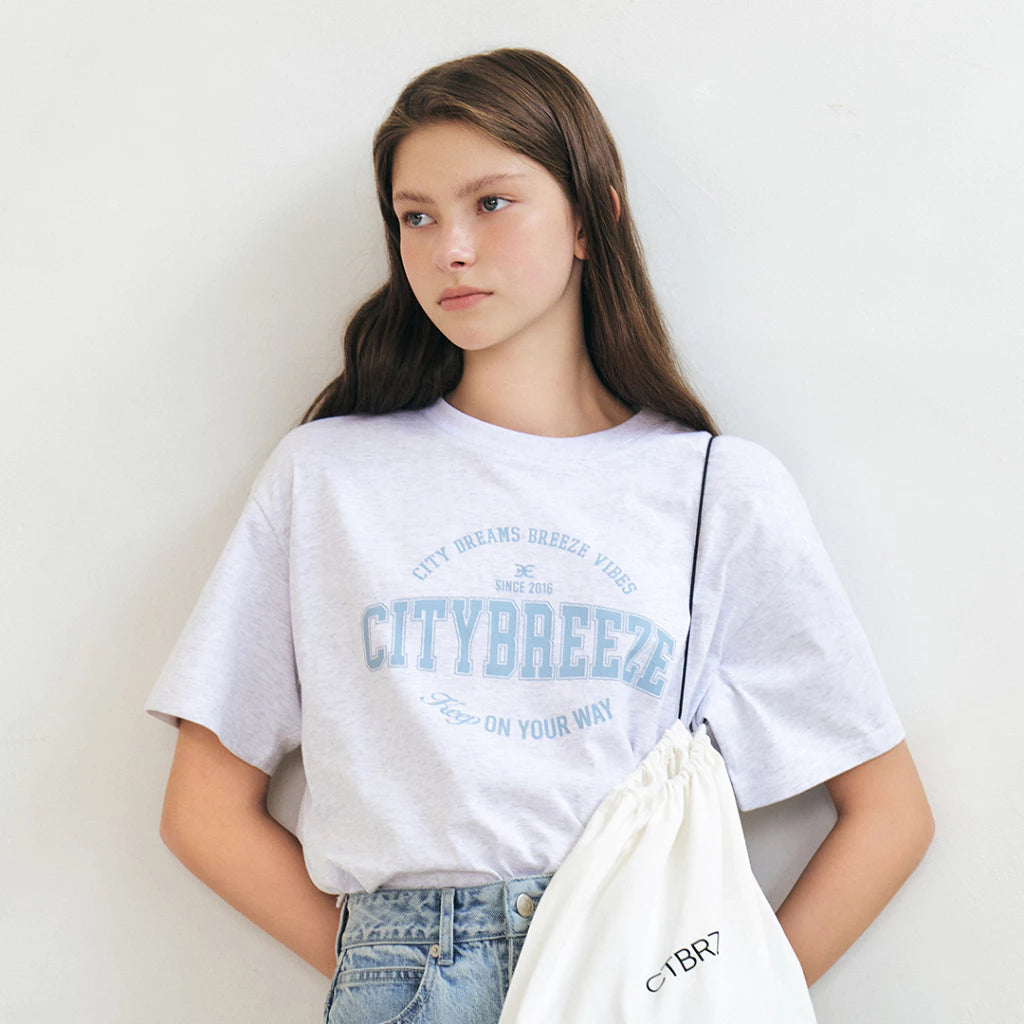 CITYBREEZE 簡約文字印花短袖上衣(男女同款) 米白色