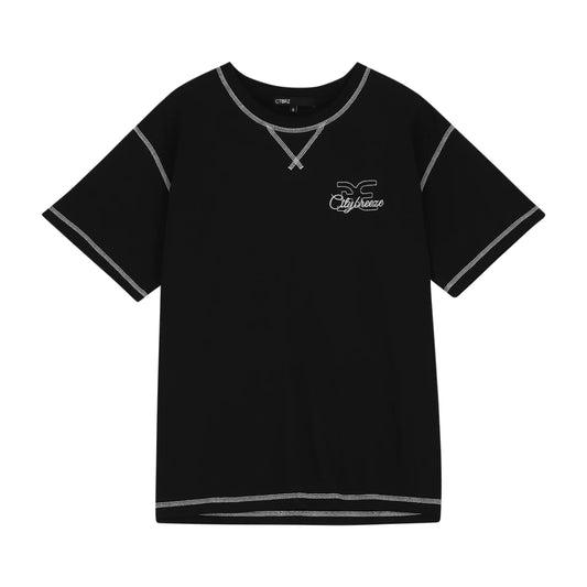 CITYBREEZE 反車線造型LOGO短袖上衣(男女同款) 黑色