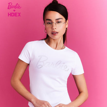 HDEX x Barbie 聯名系列閃亮短袖上衣 白色