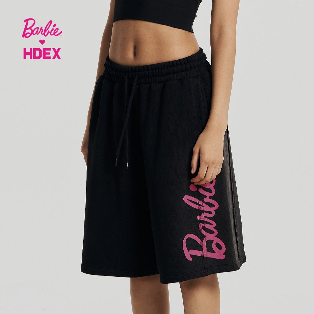 HDEX x Barbie 聯名系列Logo印花百慕達運動短褲 黑色