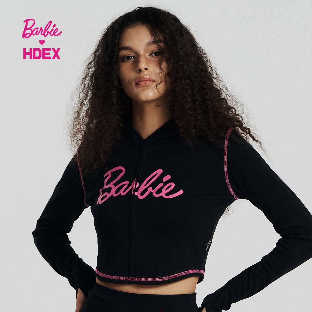 HDEX x Barbie 聯名系列Logo印花拉鍊連帽上衣 黑色