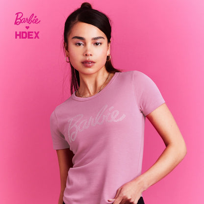HDEX x Barbie 聯名系列閃亮短袖上衣 粉色