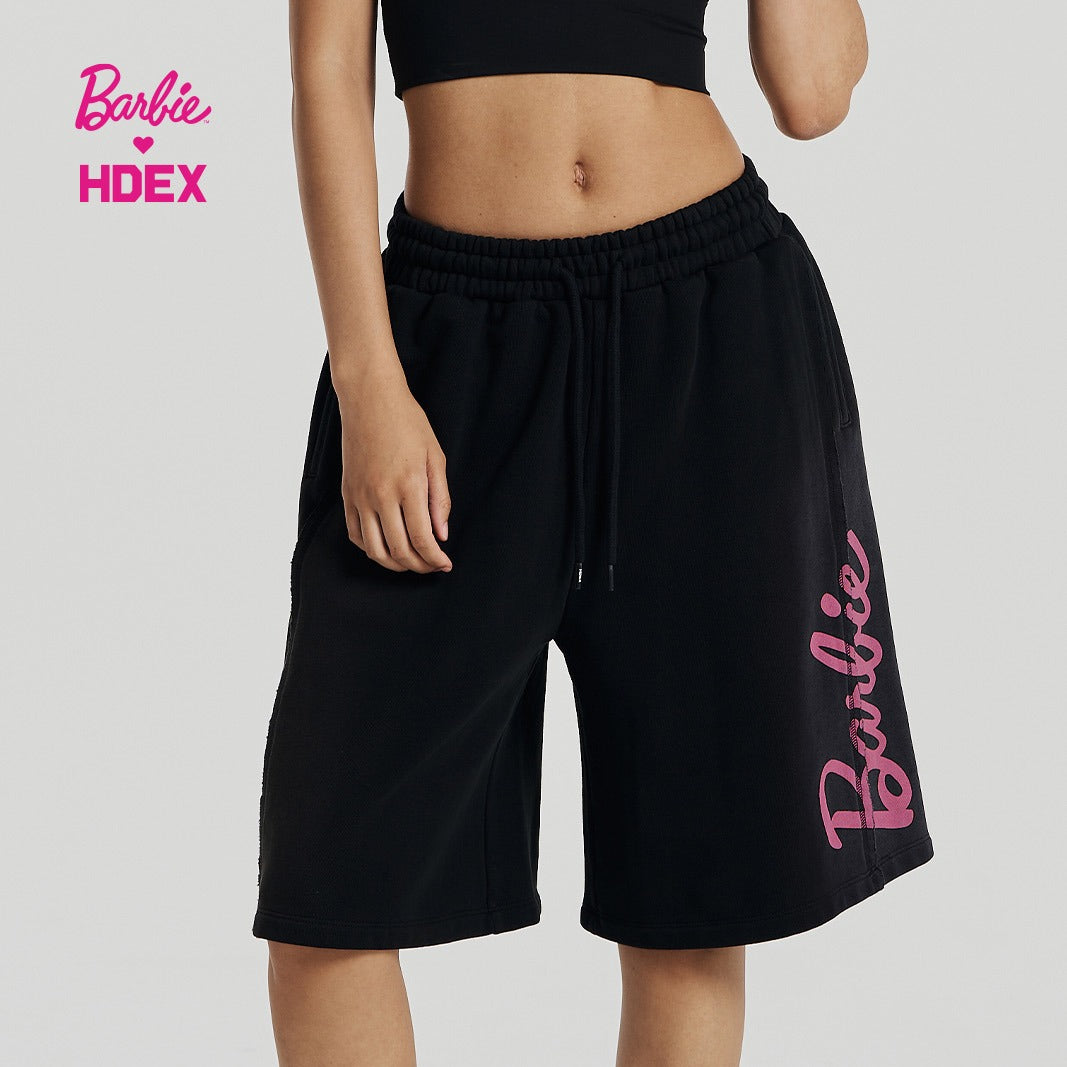HDEX x Barbie 聯名系列Logo印花百慕達運動短褲 黑色