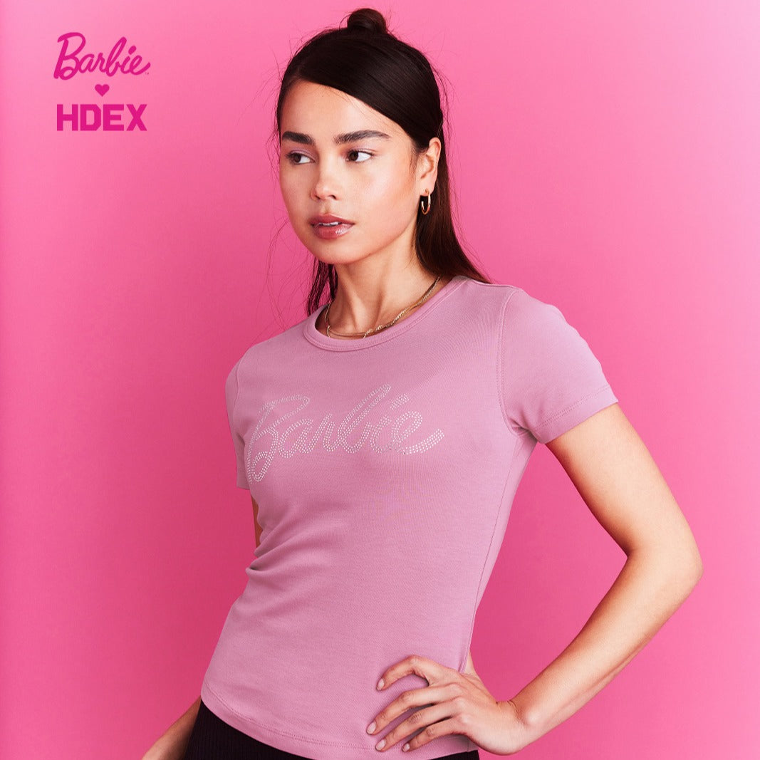 HDEX x Barbie 聯名系列閃亮短袖上衣 粉色