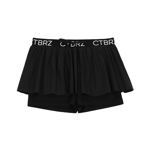 CITYBREEZE 百搭基本款皺褶尼龍褲裙 黑色