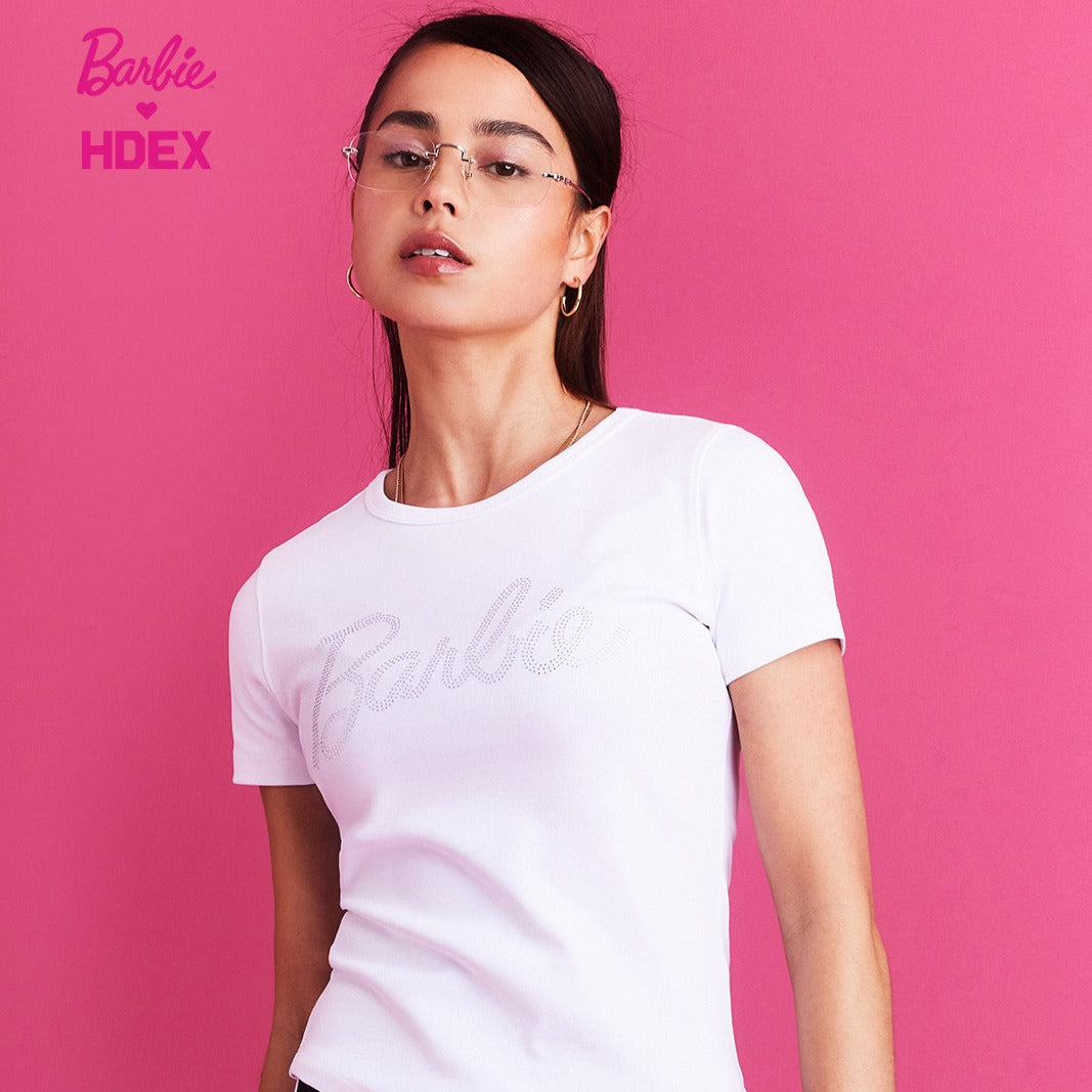 HDEX x Barbie 聯名系列閃亮短袖上衣 白色