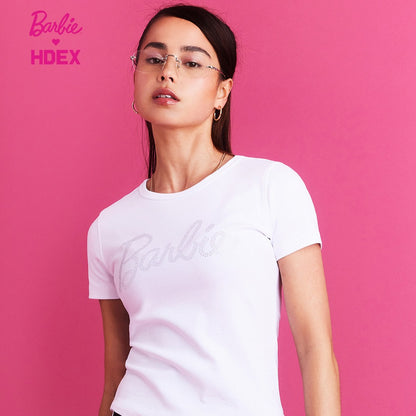 HDEX x Barbie 聯名系列閃亮短袖上衣 白色