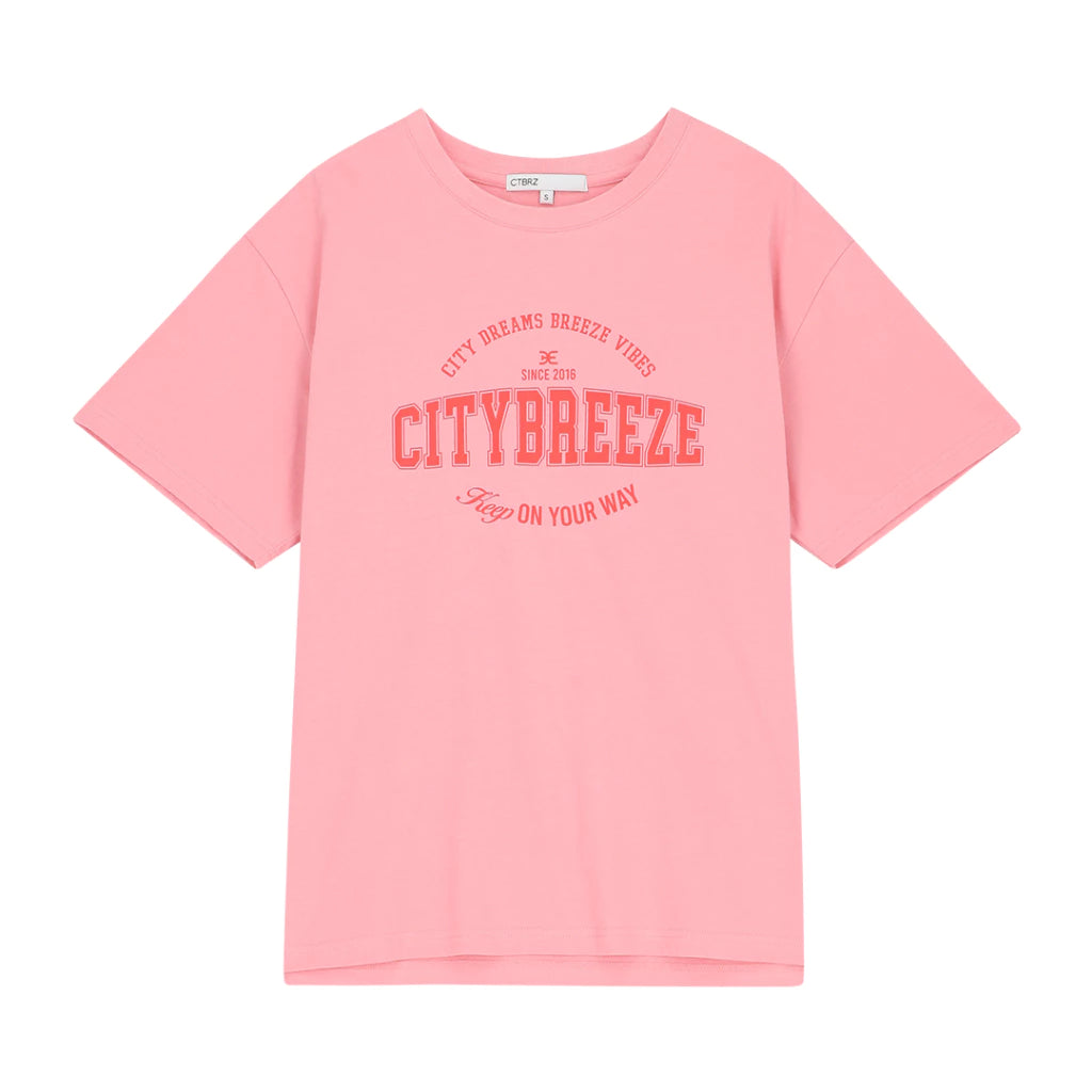 CITYBREEZE 簡約文字印花短袖上衣(男女同款) 粉紅色