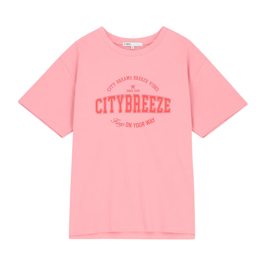 CITYBREEZE 簡約文字印花短袖上衣(男女同款) 粉紅色