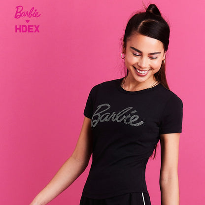 HDEX x Barbie 聯名系列閃亮短袖上衣 黑色