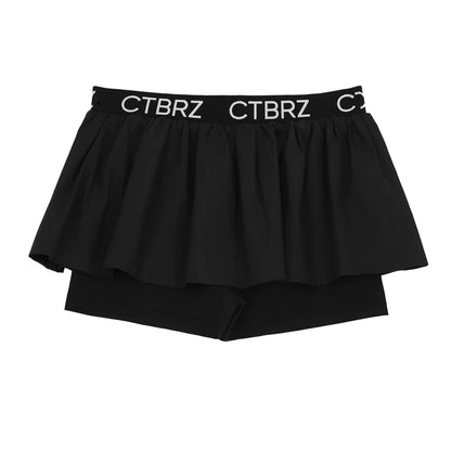 CITYBREEZE 百搭基本款皺褶尼龍褲裙 黑色