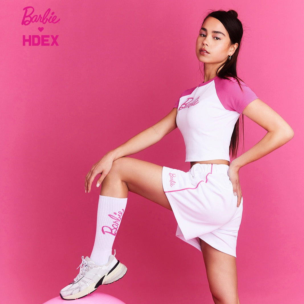 HDEX x Barbie 聯名系列落肩短袖上衣 白色