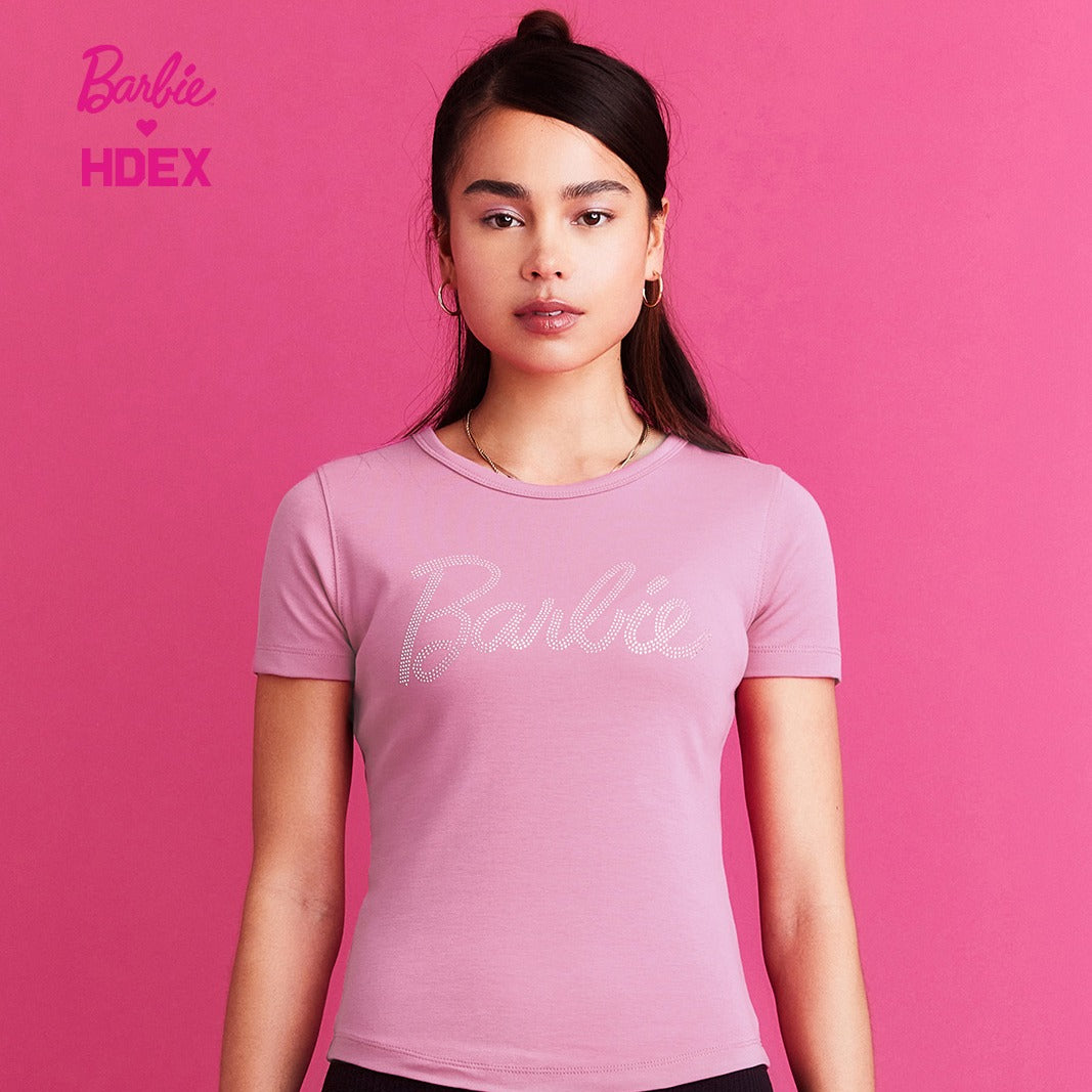 HDEX x Barbie 聯名系列閃亮短袖上衣 粉色