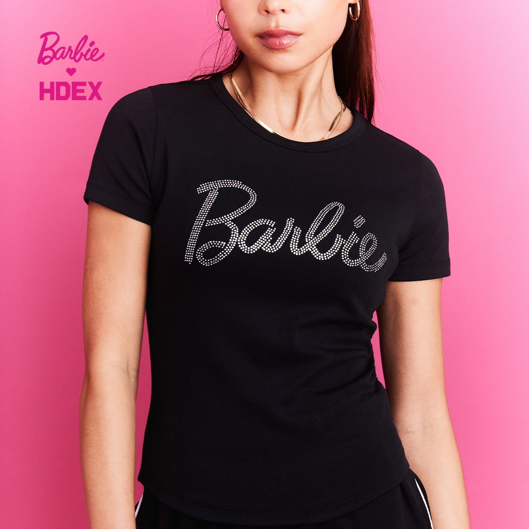 HDEX x Barbie 聯名系列閃亮短袖上衣 黑色