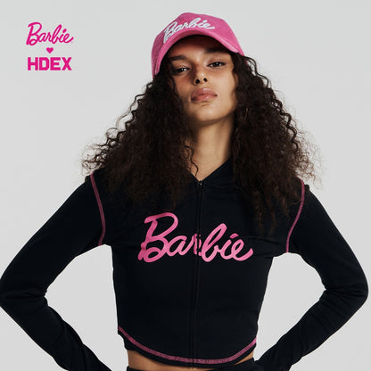 HDEX x Barbie 聯名系列Logo印花拉鍊連帽上衣 黑色