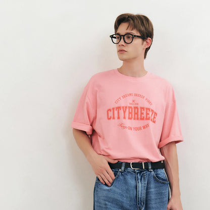CITYBREEZE 簡約文字印花短袖上衣(男女同款) 粉紅色