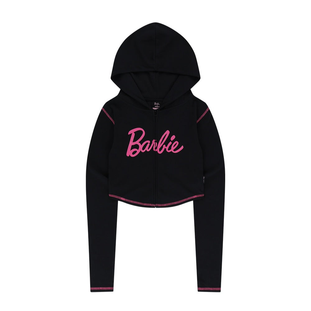 HDEX x Barbie 聯名系列Logo印花拉鍊連帽上衣 黑色