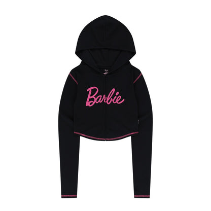 HDEX x Barbie 聯名系列Logo印花拉鍊連帽上衣 黑色