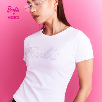 HDEX x Barbie 聯名系列閃亮短袖上衣 白色
