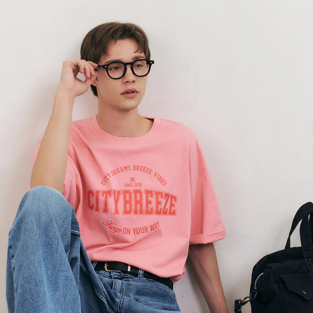 CITYBREEZE 簡約文字印花短袖上衣(男女同款) 粉紅色
