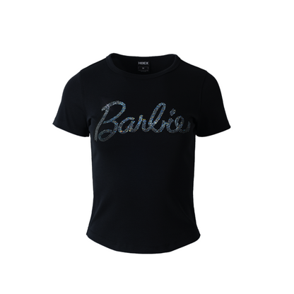 HDEX x Barbie 聯名系列閃亮短袖上衣 黑色