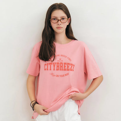 CITYBREEZE 簡約文字印花短袖上衣(男女同款) 粉紅色