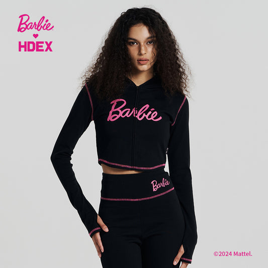 HDEX x Barbie 聯名系列Logo印花拉鍊連帽上衣 黑色