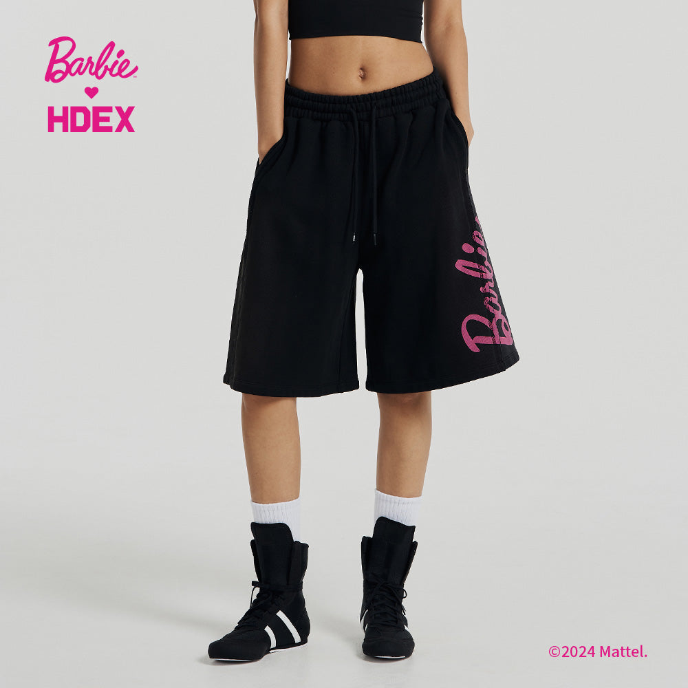 HDEX x Barbie 聯名系列Logo印花百慕達運動短褲 黑色