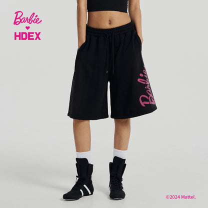HDEX x Barbie 聯名系列Logo印花百慕達運動短褲 黑色