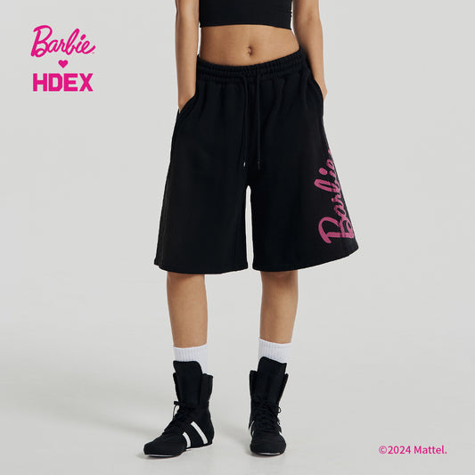 HDEX x Barbie 聯名系列Logo印花百慕達運動短褲 黑色