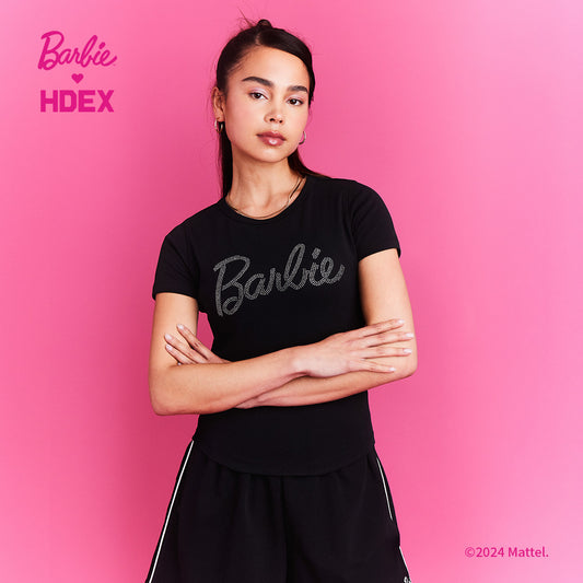 HDEX x Barbie 聯名系列閃亮短袖上衣 黑色