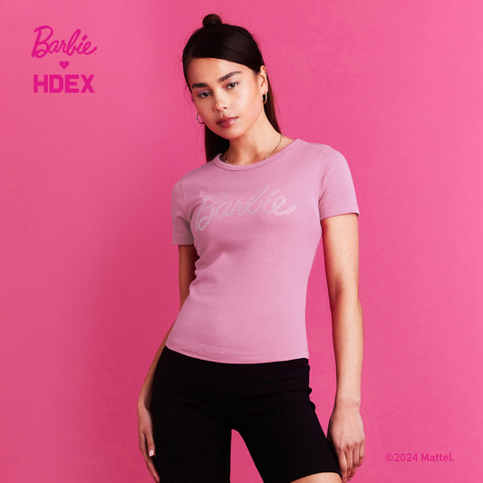 HDEX x Barbie 聯名系列閃亮短袖上衣 粉色