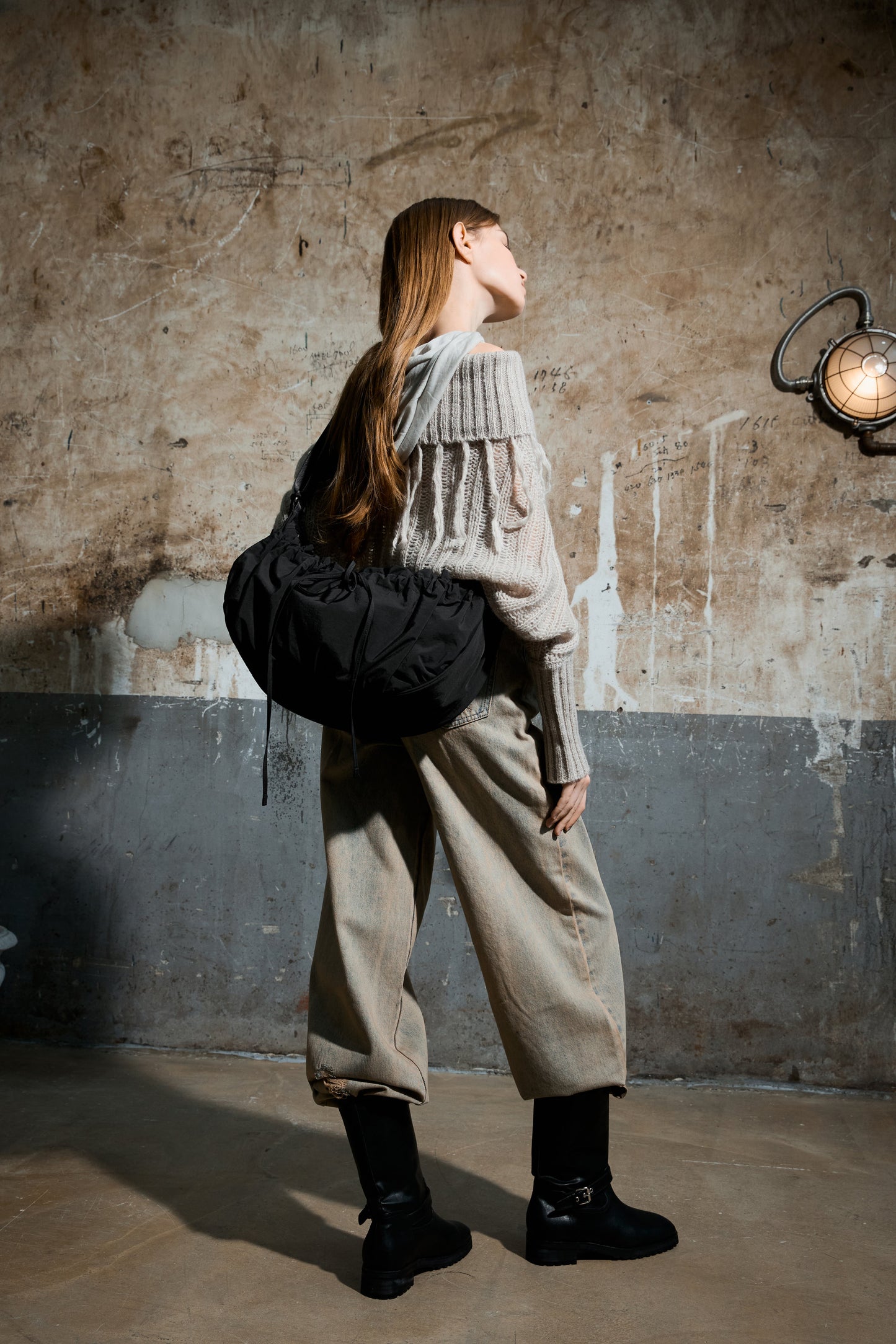 【MARHEN.J】Plie Large 黑色蝴蝶結抓皺半月包