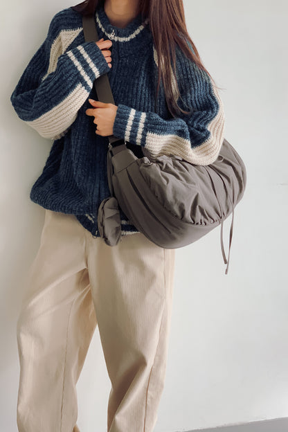 【MARHEN.J】Plie Large 灰色蝴蝶結抓皺半月包